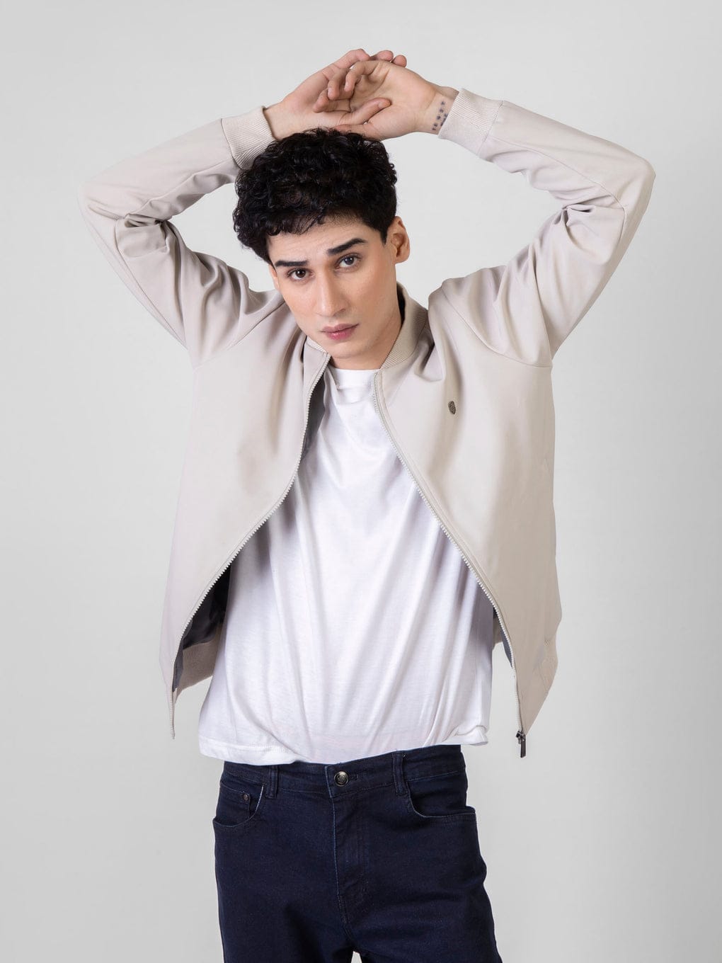 Beige Bomber Jacket