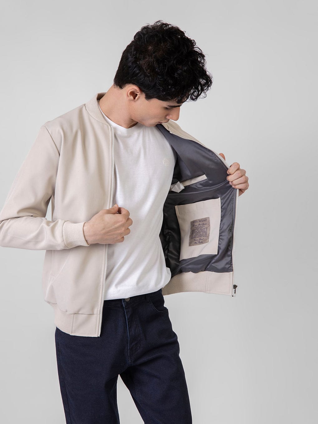 Beige Bomber Jacket